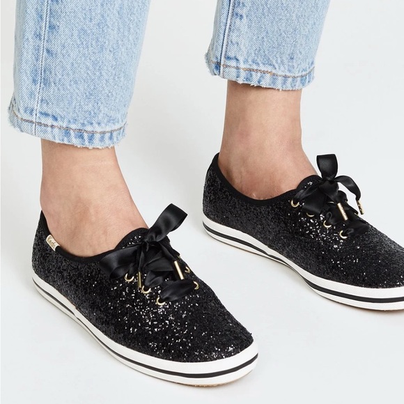 Kate Spade x Keds Black Glitter Sneakers 6.5 - Picture 1 of 10